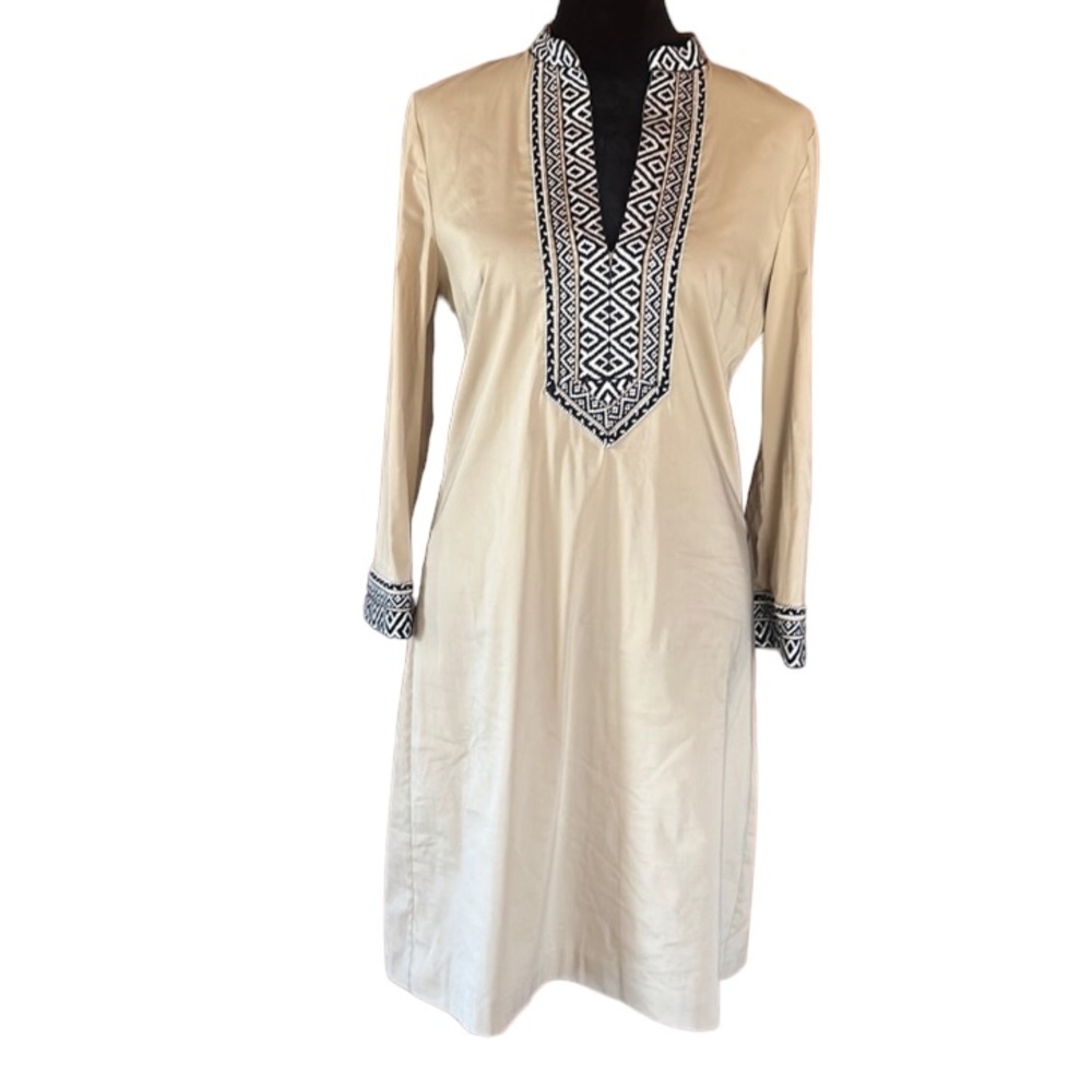 Tory Burch Tunic Shift Embroidered Dress French Khaki Tan size 6